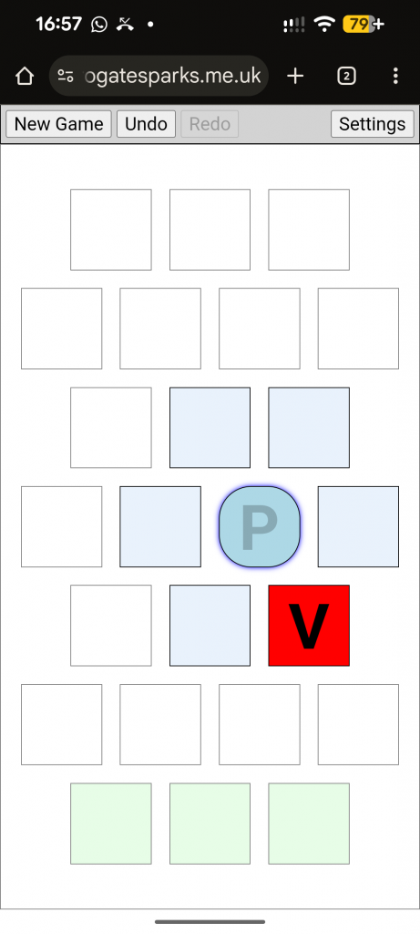 Screen shot of the Vortex Game on my mobile phone